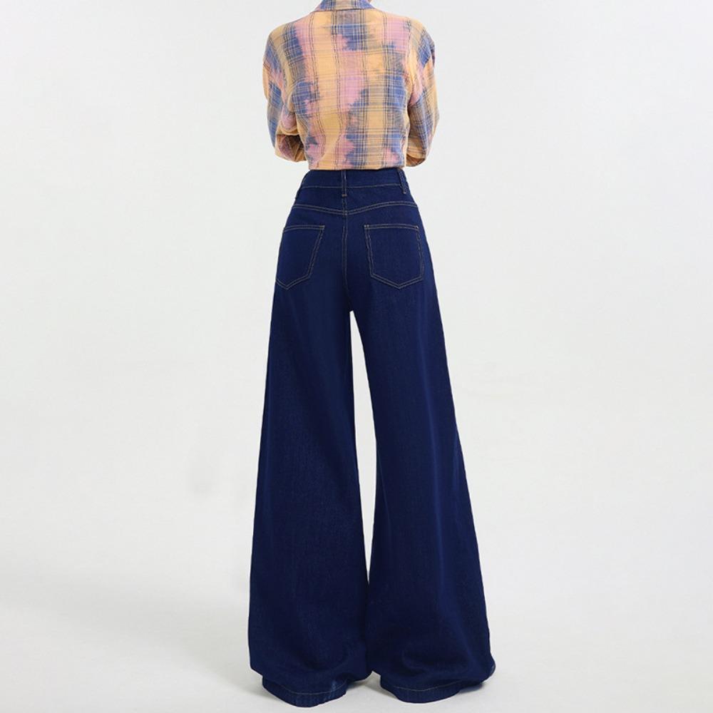 Персонализированные темно-синие свободные джинсы с широкими штанинами женские новые весенне-осенние джинсы с высокой талией тонкие и драпирующиеся подметающие пол