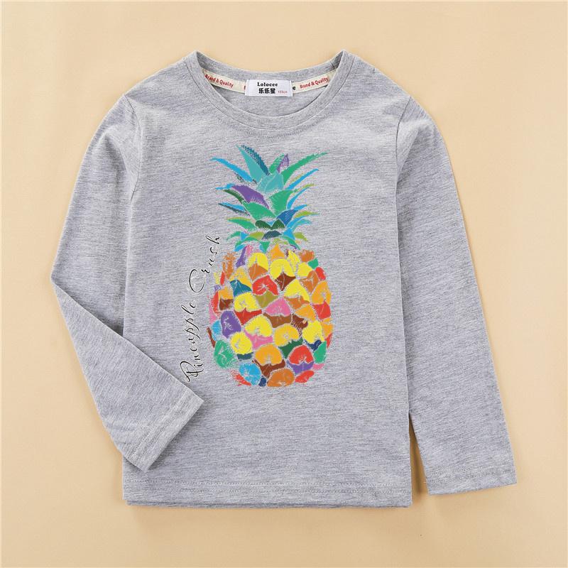 Spring and Autumn Round Neck 3D Fruit Pineapple Printed Top Fashionable Casual Long Sleeved Children's Boy and Girl Kids Unisex T-shirts