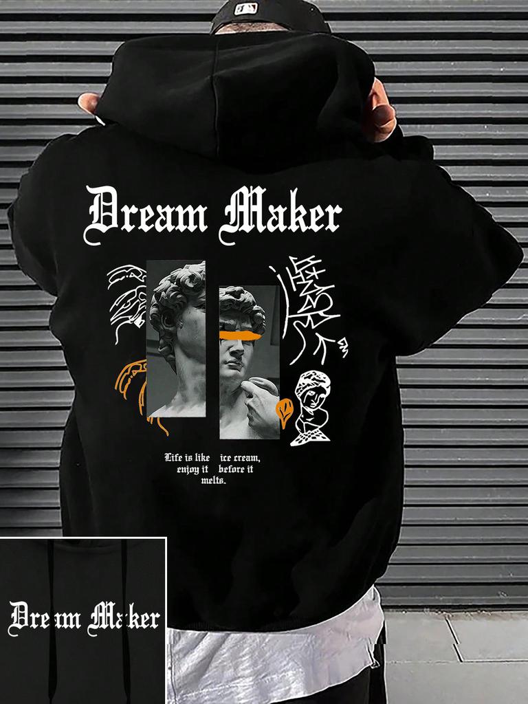 Dream Maker Храбрый Скульптурный Узор Мужская Одежда Креативные Толстовки с Карманами Хип-Хоп Осень Уличная Одежда Флис Повседневная Мужская Одежда