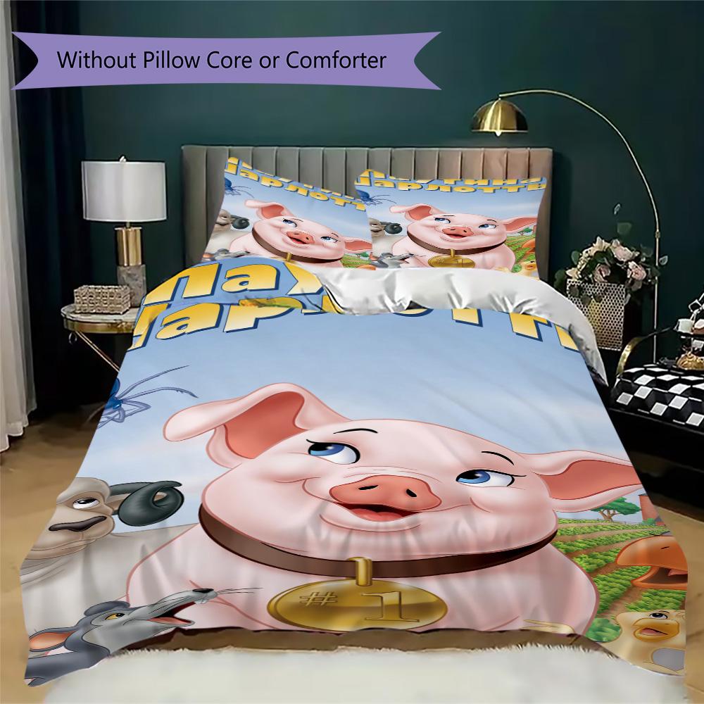 Charming piglet and Charlotte Pattern Bedding,Quilt Set Quilt Cover Pillowcase Home Birthday Gift (1*duvet cover+2*pillowcase,without core)XSJT0917427
