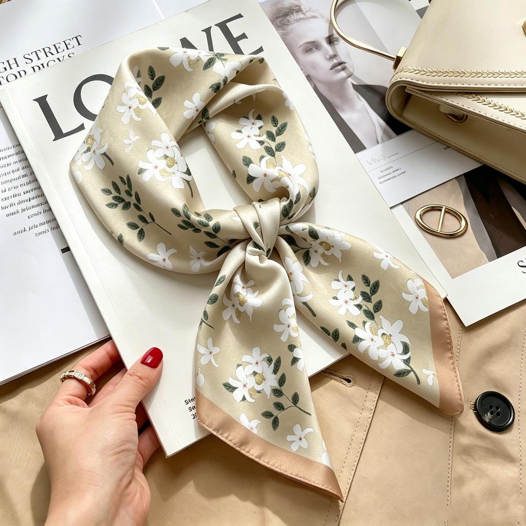 Autumn and winter Maillard cashew square scarf silk scarf women's shirt versatile neck small scarf tied hair decorative scarf