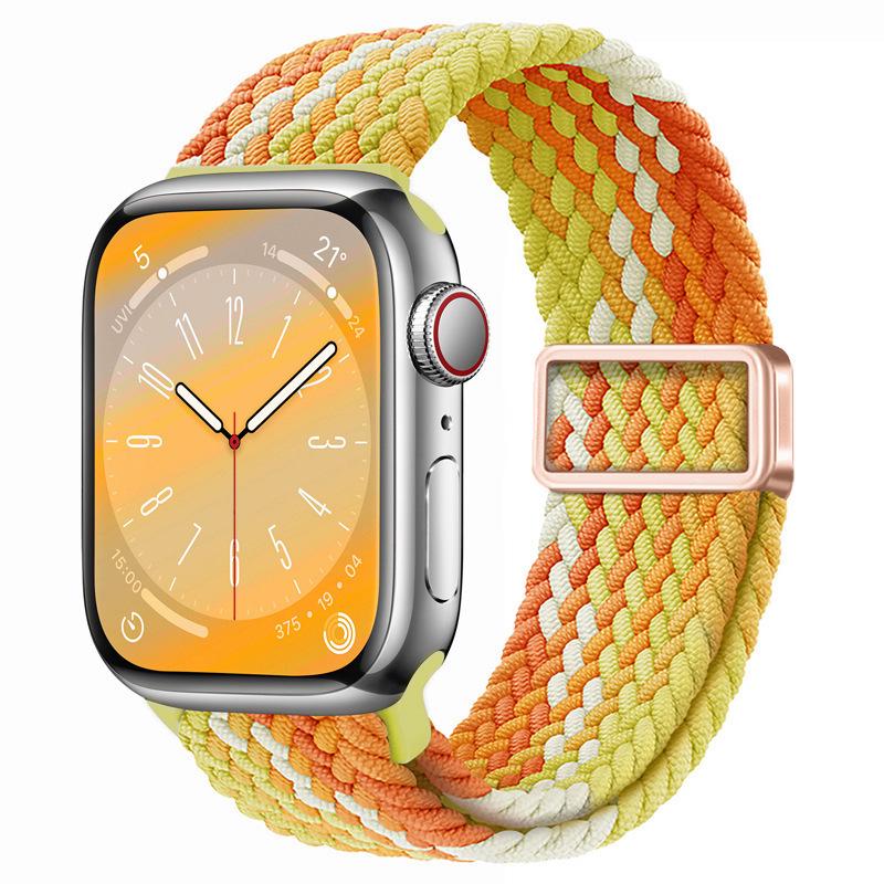 Совместимо с Apple Watch S10, iWatch 11, Xiaomi 9, Huawei; Нейлоновый ремешок с магнитной пряжкой "Радуга".