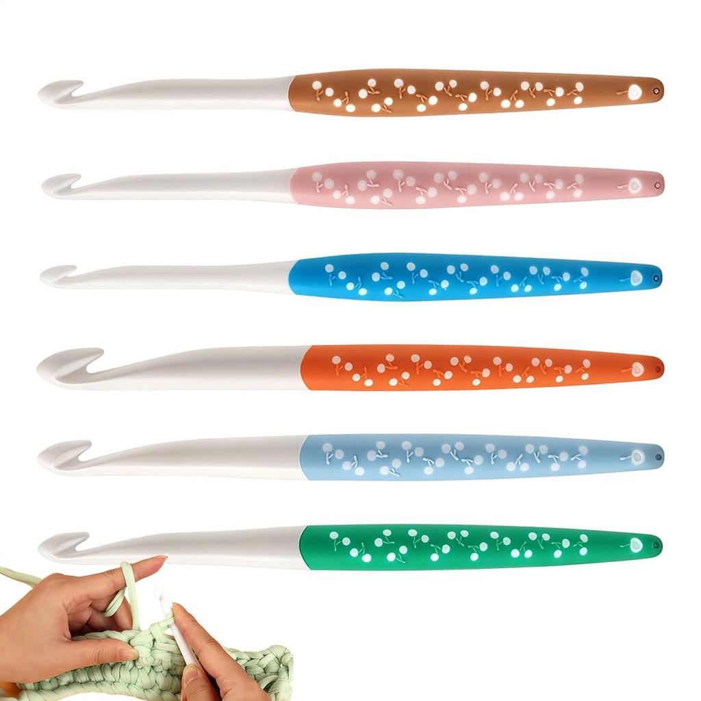 Набор из 6 крючков для вязания, силиконовая ручка, нескользящие плетеные крючки для вязания 6 мм-12 мм, крючки для вязания с прямой ручкой для вязания одеял
