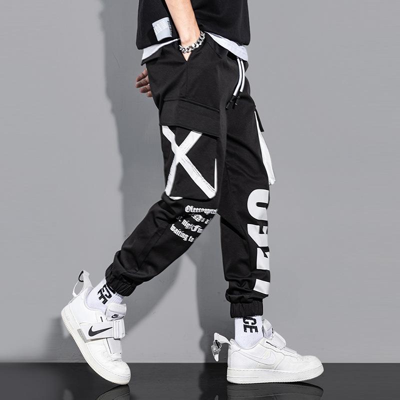 2023 Men's New Streamer Overalls Spring and Autumn Models Multi-pocket Letter Printing Boys Tide Brand Sports Casual Trousers