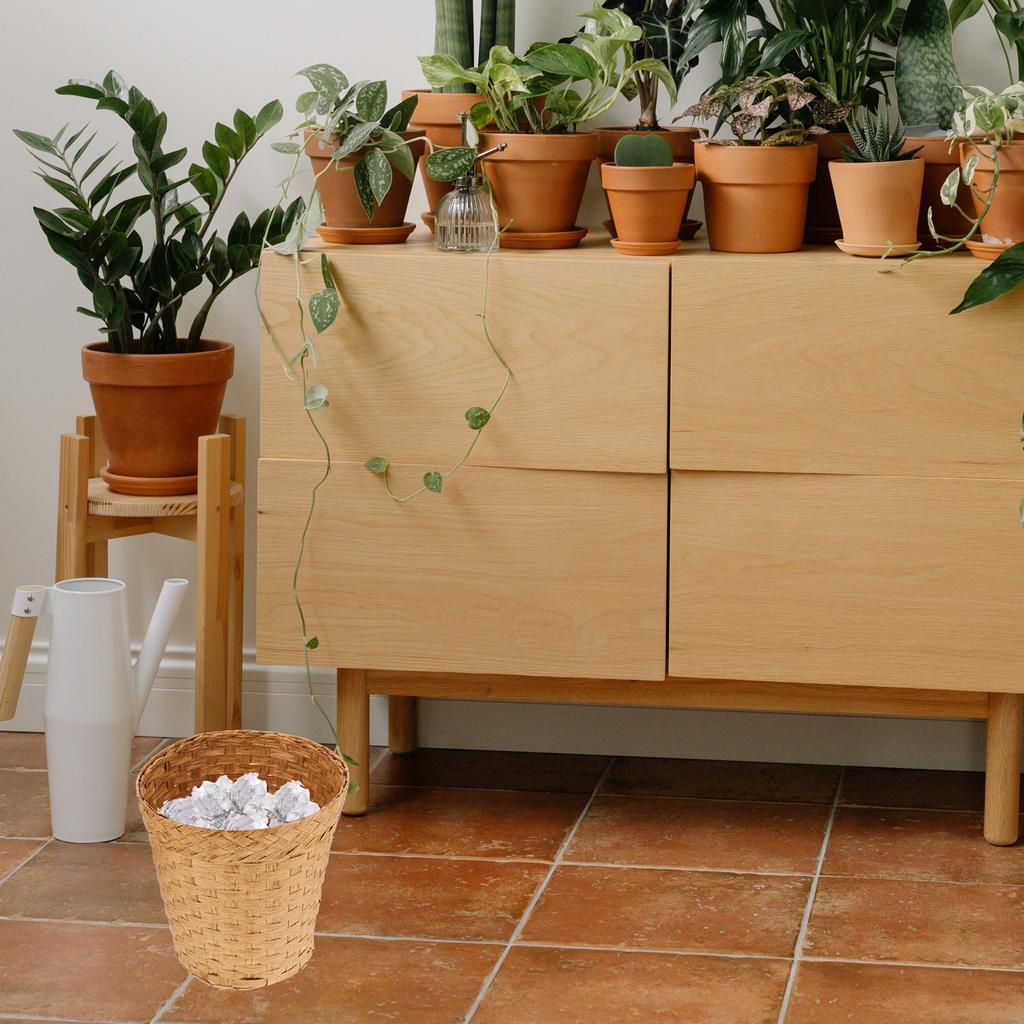 Мусорное ведро из плетеной ткани, корзина для мусора из ротанга, маленькая круглая корзина для мусора, плетеная корзина из морской травы, цветочный горшок для растений, мусорный бак для переработки