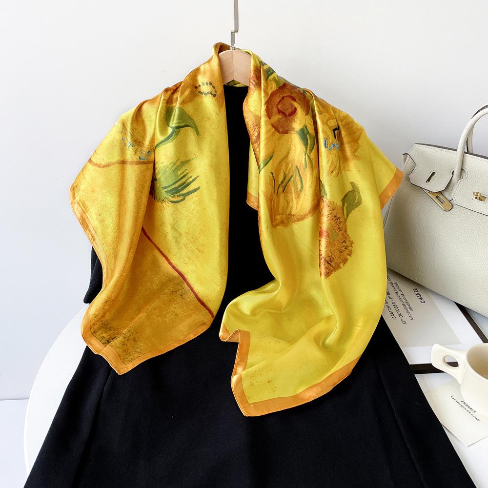 Satin Square Scarf 90cm Gift Silk Scarf Women'S Scarf Shawl Professional Elegant Scarf Sunscreen Scarf Shawl