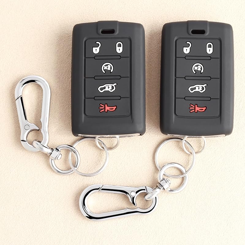 TANDRIVE 5-Button Key Fob Cover For Jeep 2025 Grand Cherokee Wagoneer, Silicone, 2-Pack, Black
