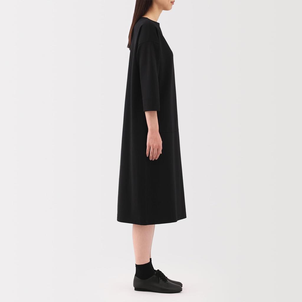 Женское платье MUJI из двойного трикотажа с рукавом 3/4, черное, размер S, BB2RZA5S