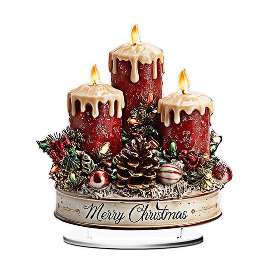 Christmas Tabletop Sign 2D Acrylic Desktop Sign with Candles Pine Cones Red Berries Pattern for Holiday Tiered Tray Home Party Decor