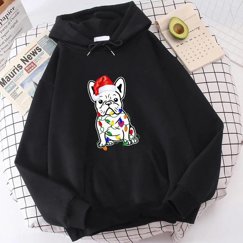 Funny French Bulldog Dog E Christmas Hoodies Woman Y2K
