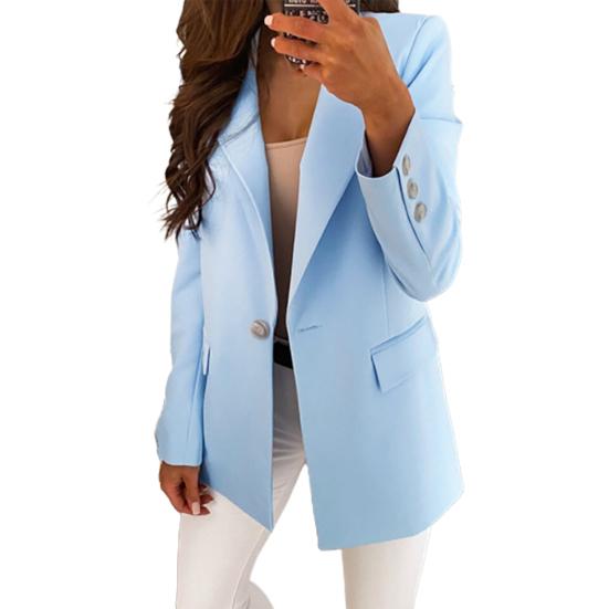 Women Suit Coat Lapel Long Sleeve Solid Color Suit Jacket with Pockets Buttons Placket Loose Fit Business Formal Outerwear
