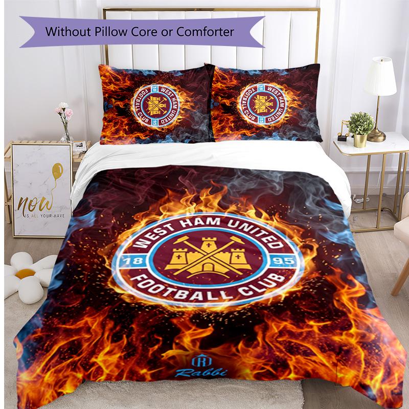 West Ham United Football Printed 3 Pieces Bedding Set, Comfortable Skin Friendly Bedroom Duvet Cover Set
