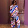 European and American Fashion Small V-neck Color Striped Short-sleeved Shirt African Foreign Casual Trousers New Women's Two-piece Set