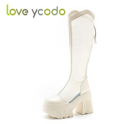 Женские модные летние дышащие сапоги до бедра на высоком каблуке, повседневные женские босоножки на высоком каблуке в деловом стиле