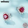 Statement Jewelry 925 Sterling Silver Huge Ruby Red AAA Zircon Heart Stud Earrings Women Wedding Engagement Jewelry Gift