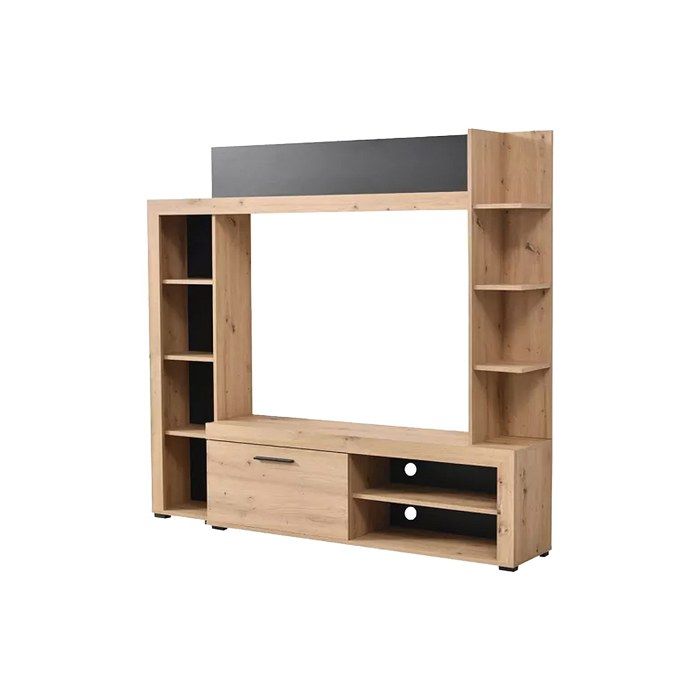 Mur TV BALTIMORE - Avec rangements - Coloris : Chêne & Anthracite
