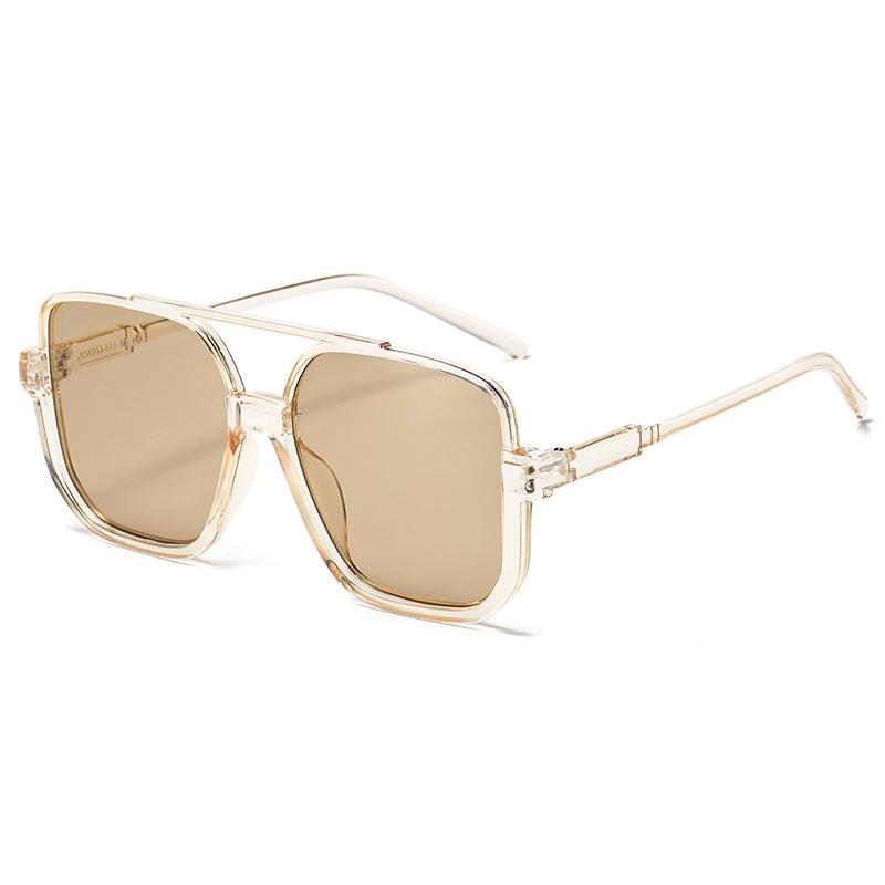 Double beam lower half frame sunglasses European and American square fashion sunglasses Internet celebrity street shot plain sunglasses women R