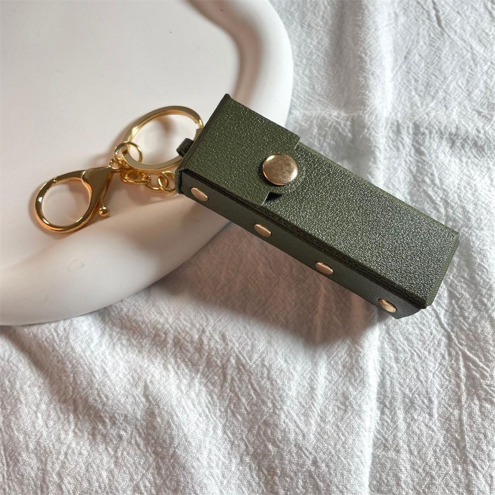 Lip Gloss Lipstick Bag Keychain Holder Solid Leather Chapstick Pouch Key Ring Portable Lip Balm Bottle Packaging Cover Key Chain