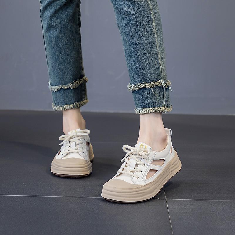 Leather Sandals Thick Bottom Flat Casual Board Shoes