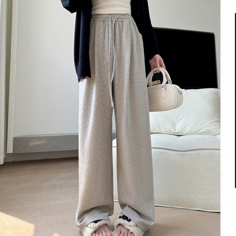 Coffee Glutinous Rice Pants for Women In Autumn and Winter New High-waist Drooping Wide-leg Pants Lazy Knitted Casual Pants
