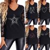 Женская сексуальная футболка с длинным рукавом и v-образным вырезом, кружевная модная футболка с принтом, пуловер, топы, блузка