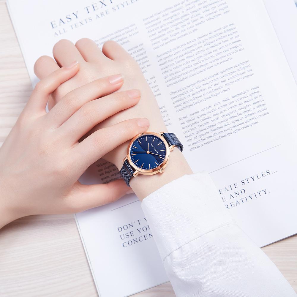 MINI FOCUS 0261 Luxury Women's Watch with Mesh Steel Band Charm Dress Ladies Watches Blue Simple Dial Waterproof Wristwatch