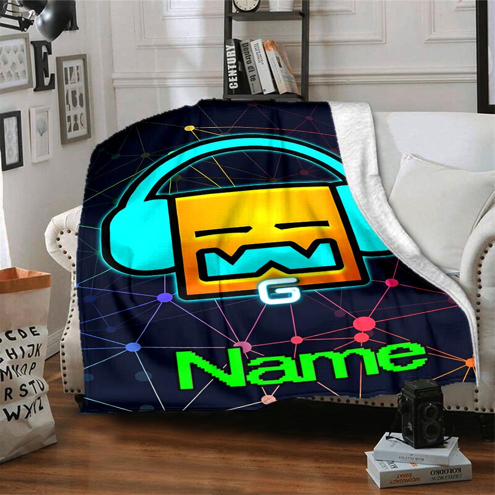 Customiz Name Personality Geometry Dash Blanket Soft &Warm Sofa Office Bed Travel Lunch Break Blanket, Gift Suitable All Seasons
