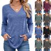 Женские топы с длинным рукавом, футболки с круглым вырезом, осенняя мода, повседневные деловые туники-блузки