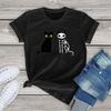 Halloween Cat Skeleton Graphic T Shirts for Women Unisex Short Sleeve Tees Kawaii Clothes Harajuku Tops Oversized Woman TShirts