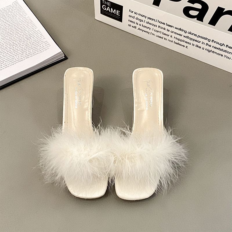 Мао Мао тапочки женские летние для улицы Новогодние на толстом каблуке шлепанцы на один палец хрустальные на высоком каблуке крутые тапочки