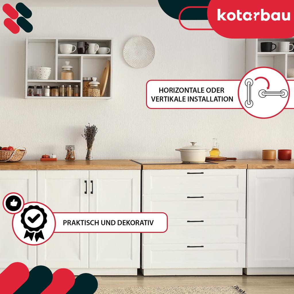 KOTARBAU® Kitchen Furniture Handle Classic Modern Oblong Long Matte Black 126 MM Spacing 96 MM Set of 10