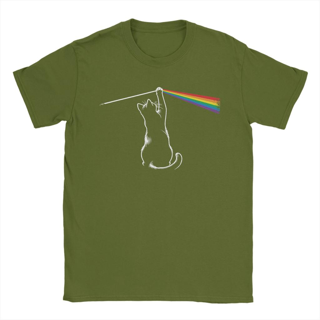 Unisex's Playing with Light Cat T Shirts 100% Cotton Tops Funny Short Sleeve Crew Neck Tee Shirt Unique T-Shirt