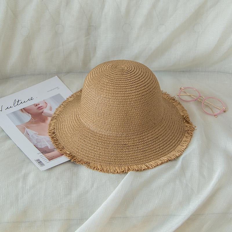 Women's Summer Flat Top Straw Hat , Wide Brim Sun Protection Beach Fisherman Hat, Breathable Hand-Woven For Seaside Photography