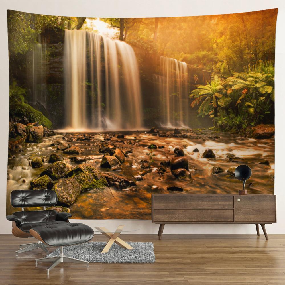 Пейзаж Водопад Гобелен Настенные Цветы Таинственный Лес Дерево Джунгли Большой Гобелен Искусство Эстетический Декор Комнаты Спальня