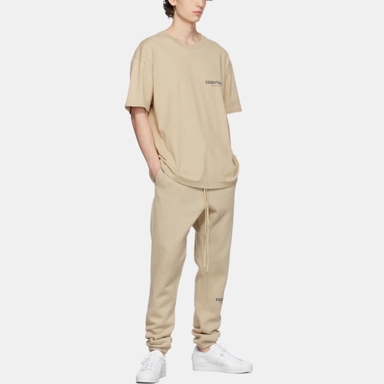 Fear of God Essentials Флисовые брюки для отдыха с вышитым логотипом Мужские Штаны Бежевые Льняные FOG-FW21-117