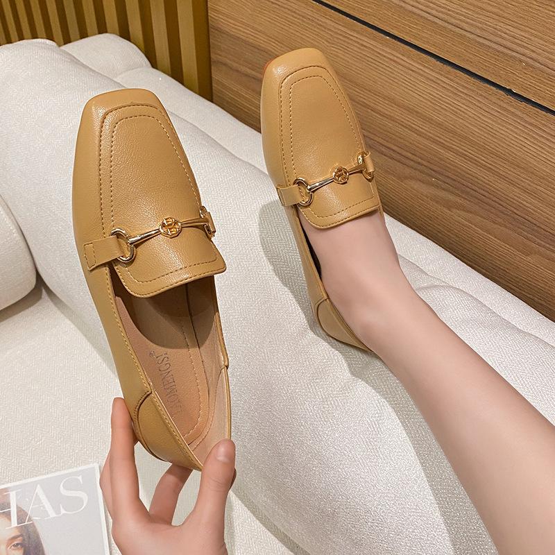 Профессиональные одинарные туфли, женские новые весенние маленькие кожаные туфли на плоском каблуке с квадратным носком, женские большие размеры, женские лоферы с одной педалью, два ношения