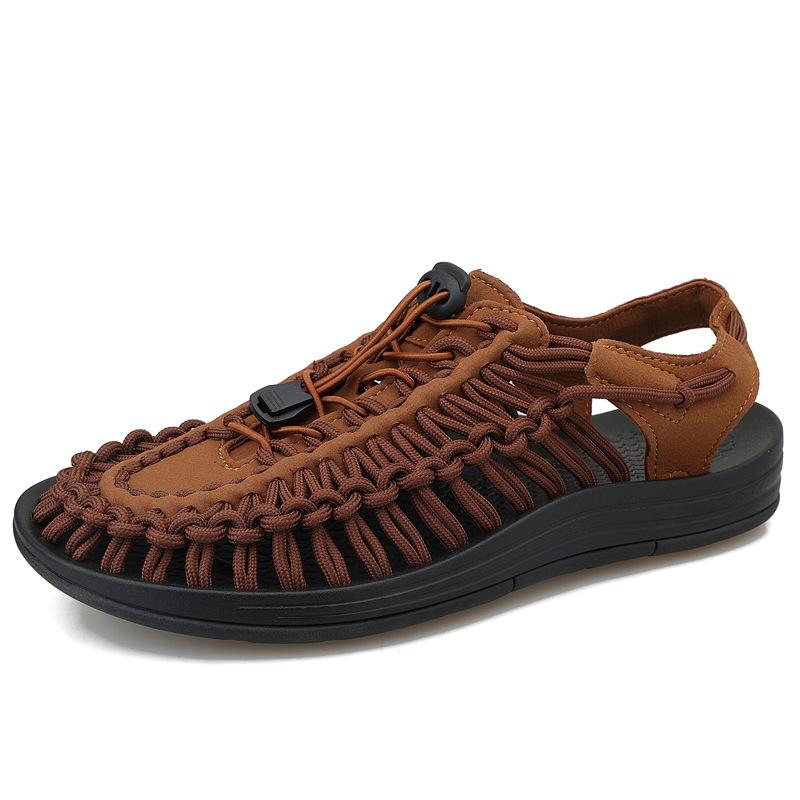 2025 Foreign Trade Men's New New Color Woven Sandals Fashionable Casual Couple Sandals Comfortable and Breathable Outdoor Sandals