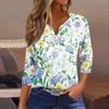 Women's T Shirt Print Button 3/4 Sleeve Daily Weekend Fashion Basic V- Neck Regular Top