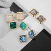 Retro Square Metal Resin Large Exaggerated Stud Earrings for Women Classical Charm Trendy Jewelry