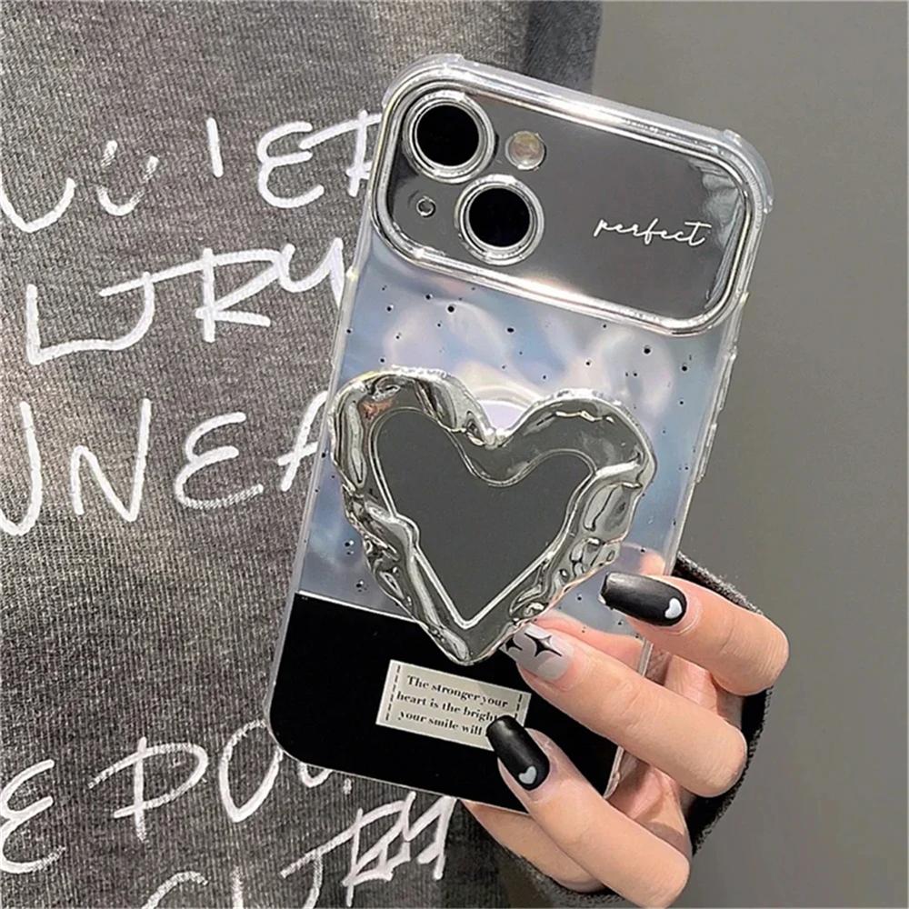 3D Silver Planet Love Heart Mirror Metal Bracket Phone Grip Tok Holder For iPhone Accessories Finger Ring Stand Gift