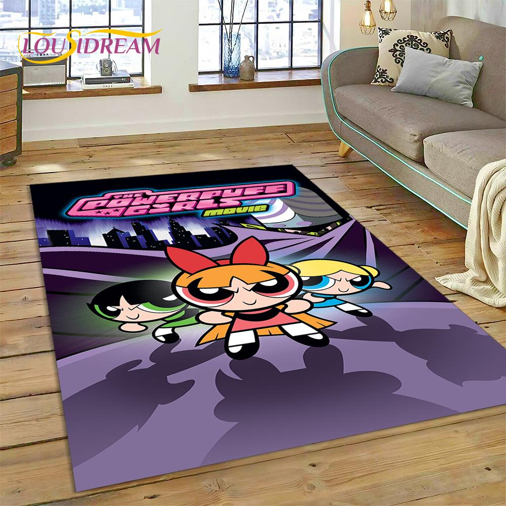 Cartoon Cute P-Powerpuff Girl Rug Carpet for Living Room Bedroom Home Decor,Floor Mat Non-slip Decoration for Sofa Doormat Gift