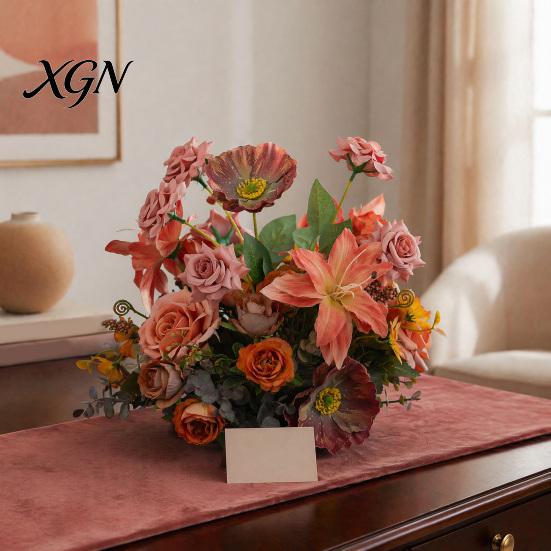 Lifelike Faux Floral Centerpieces Artificial Table Flower Arrangement, Mixed Lily Rose Silk Fake Bouquet, Elegant Vintage Style Decor for Dining