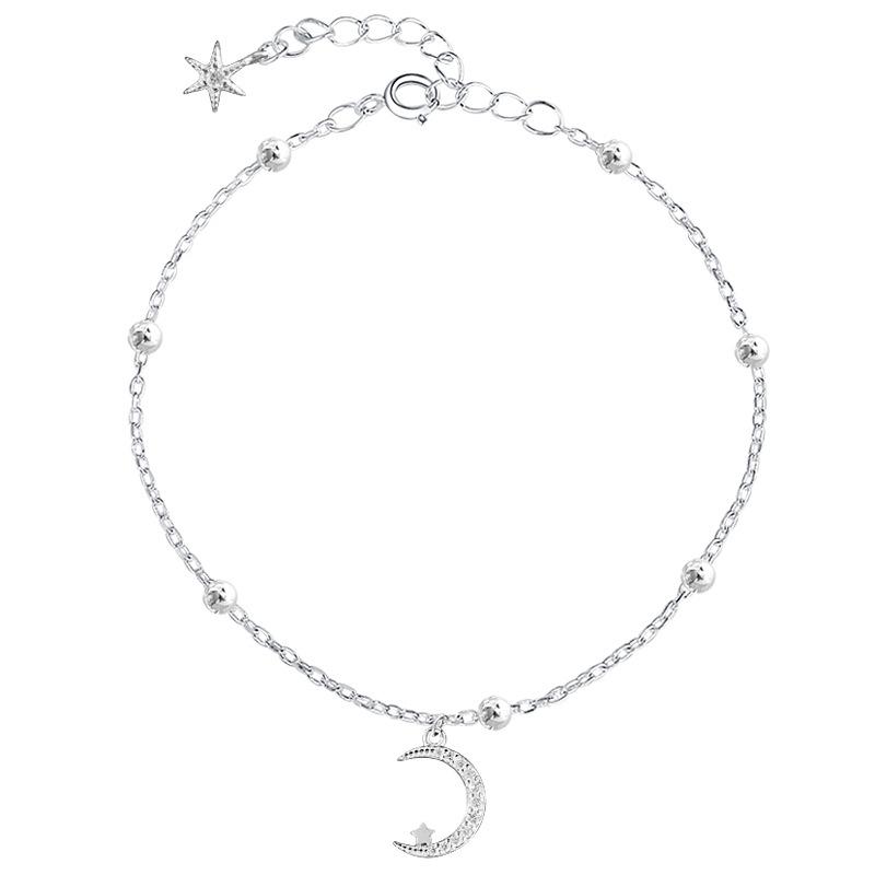 Серебряный браслет S925, маленький свежий браслет для женщин, милый блестящий браслет в форме полумесяца, круглый браслет из бисера со звездой и луной