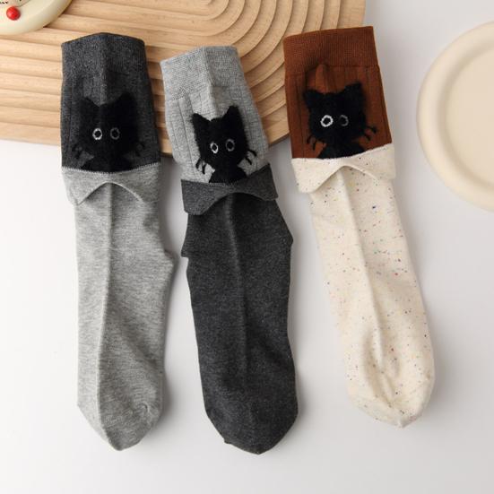1 Pair Cartoon Cat Socks Autumn Winter Moisture Wicking Knitted Mid-calf Stretch Men Women Kitten Socks Sports Casual Cotton Crew Socks