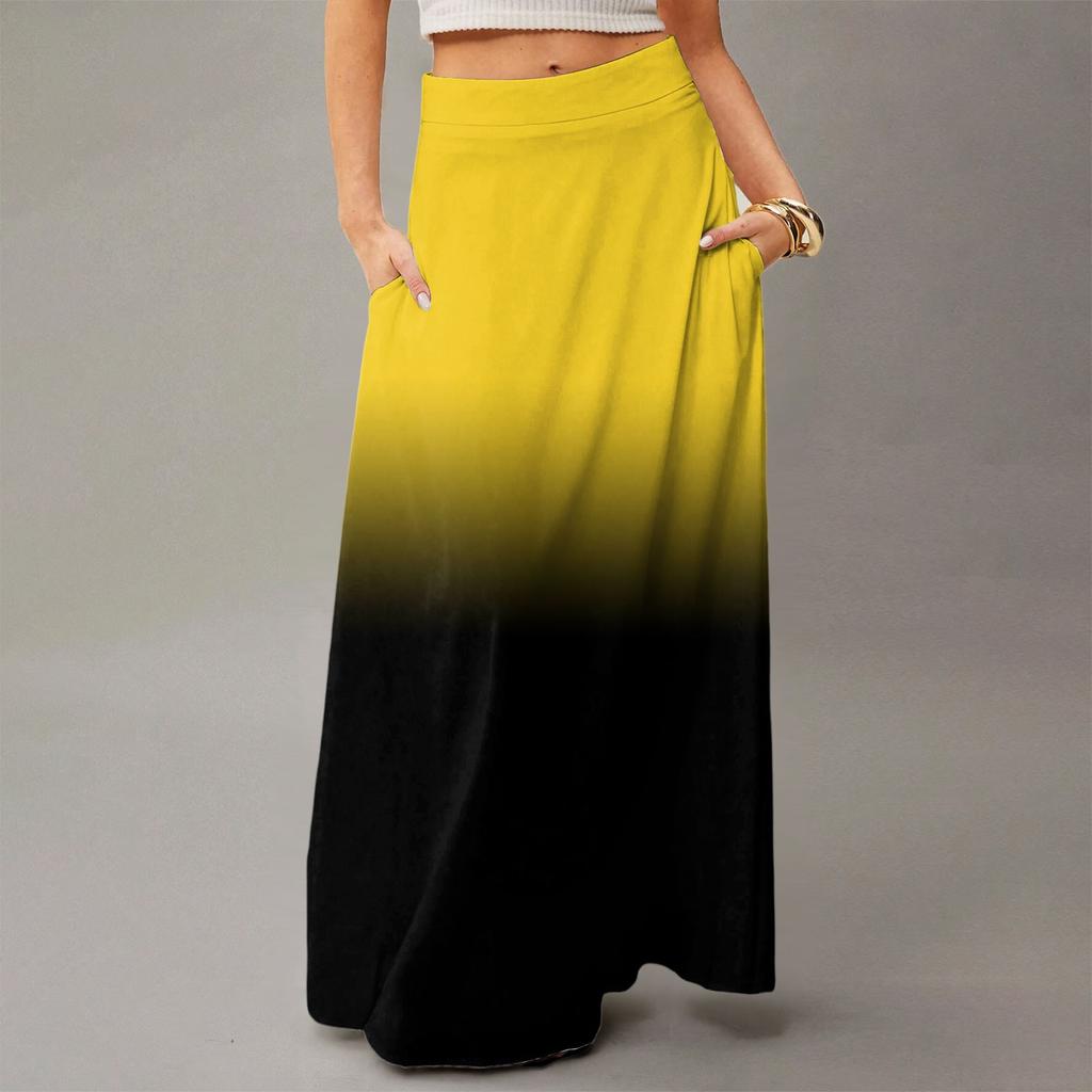 Женская повседневная складная юбка-макси с градиентным принтом, высокой талией и карманом, с драпировкой