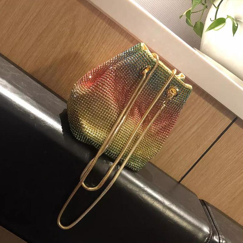 Yogodlns Женские модные сумки-ведра со стразами и бриллиантами, женские сумки на плечо с цепочкой в ​​стиле ретро, ​​блестящие маленькие сумки через плечо, женские сумки