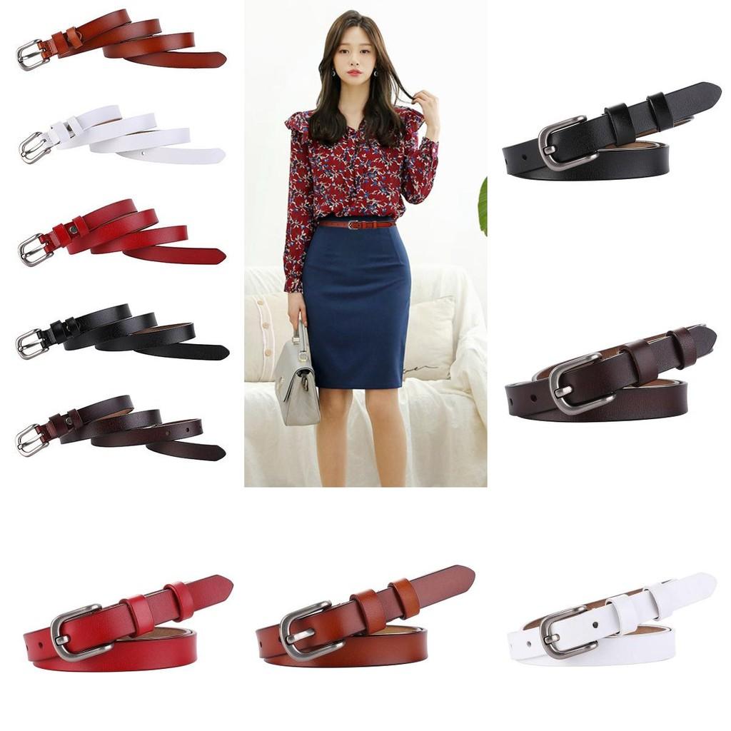 Womens Cowhide Leather Belt With Classic Pin Closure And Slim Design For Casual Outfits