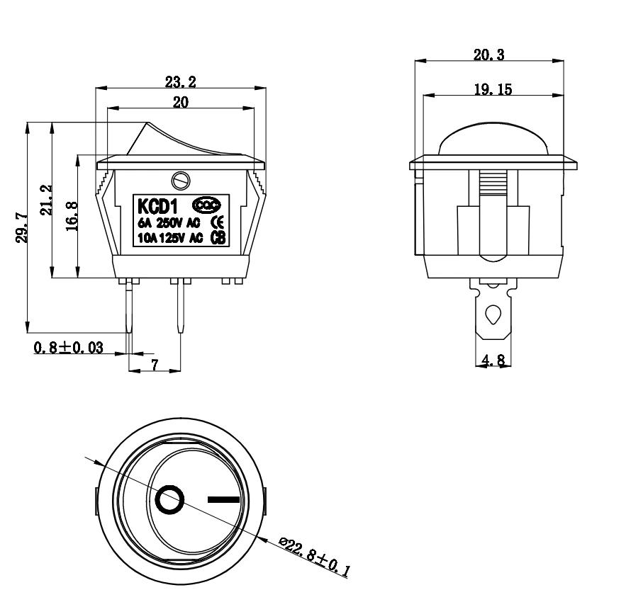 10 шт. SPST Snap-in ON-OFF 2-контактный круглый кулисный переключатель типа «лодка» черный AC 250 В 6 А 125 В 10 А для замены бытовой техники