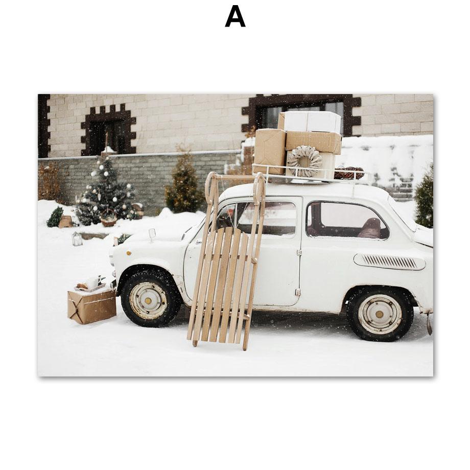 Wall Art Canvas Painting Winter Christmas Tree Deer Heart Pine Livign Room Decoration Posters And Prints Wall Pictures Home Club