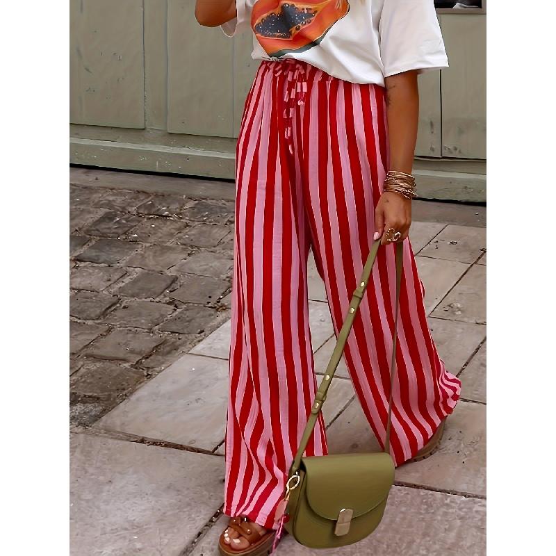 2026 Новые женские свободные повседневные длинные прямые брюки в полоску с принтом
